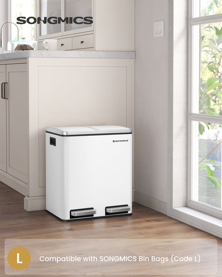 White Dual Rubbish Bin with Step
