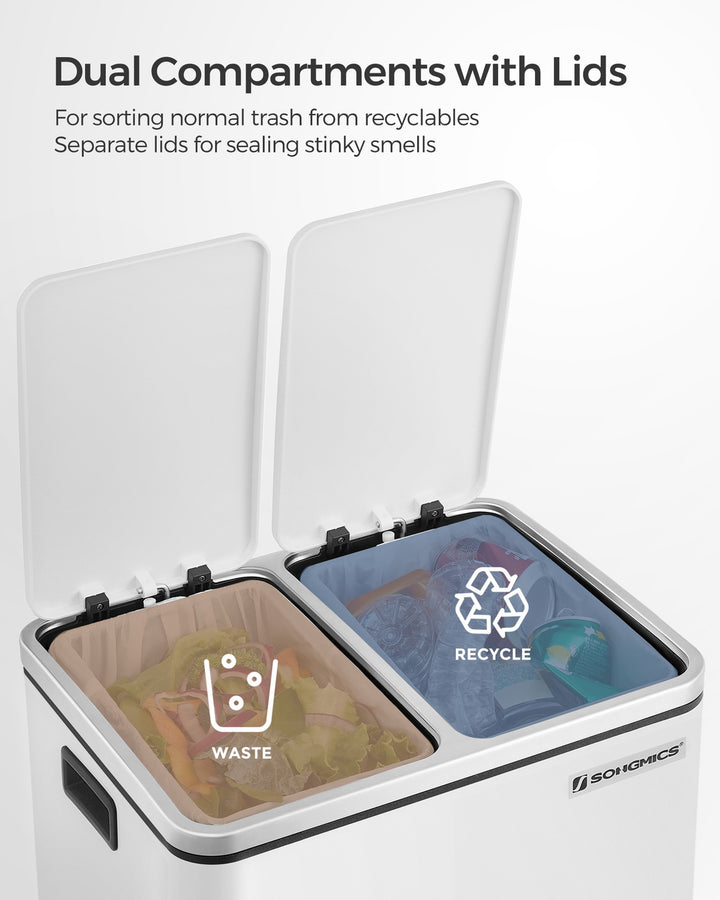 White Dual Rubbish Bin with Step