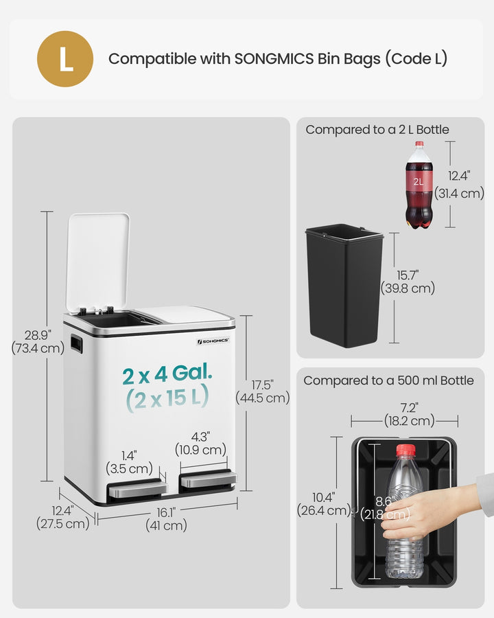 White Dual Rubbish Bin with Step