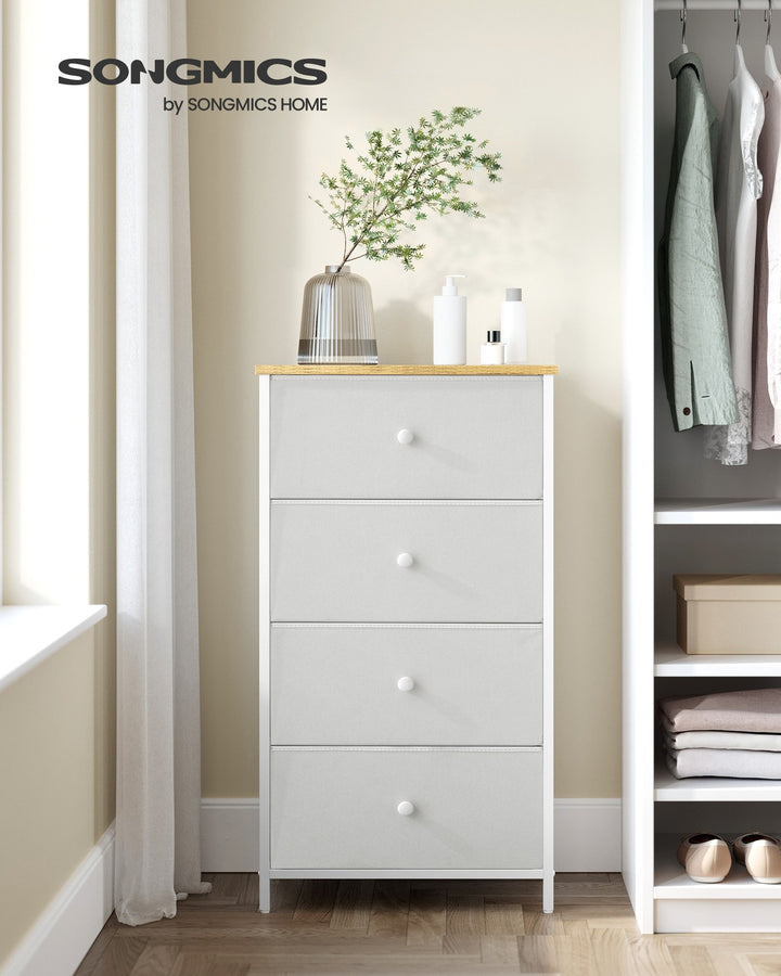 4 Fabric Drawers with Metal Frame White and Oak