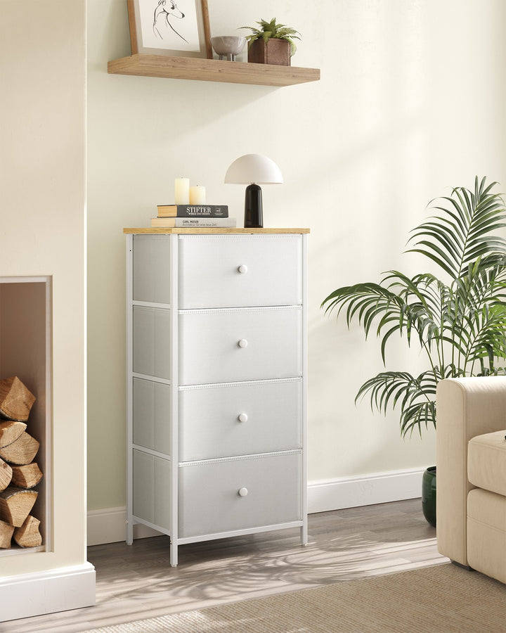 4 Fabric Drawers with Metal Frame White and Oak