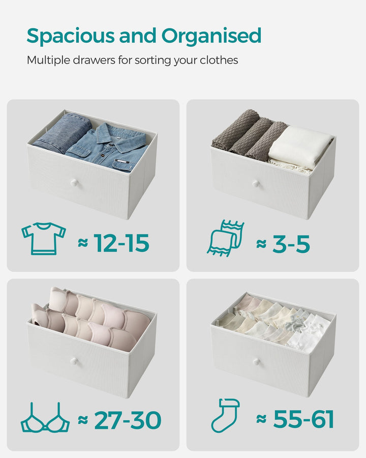 4 Fabric Drawers with Metal Frame White and Oak