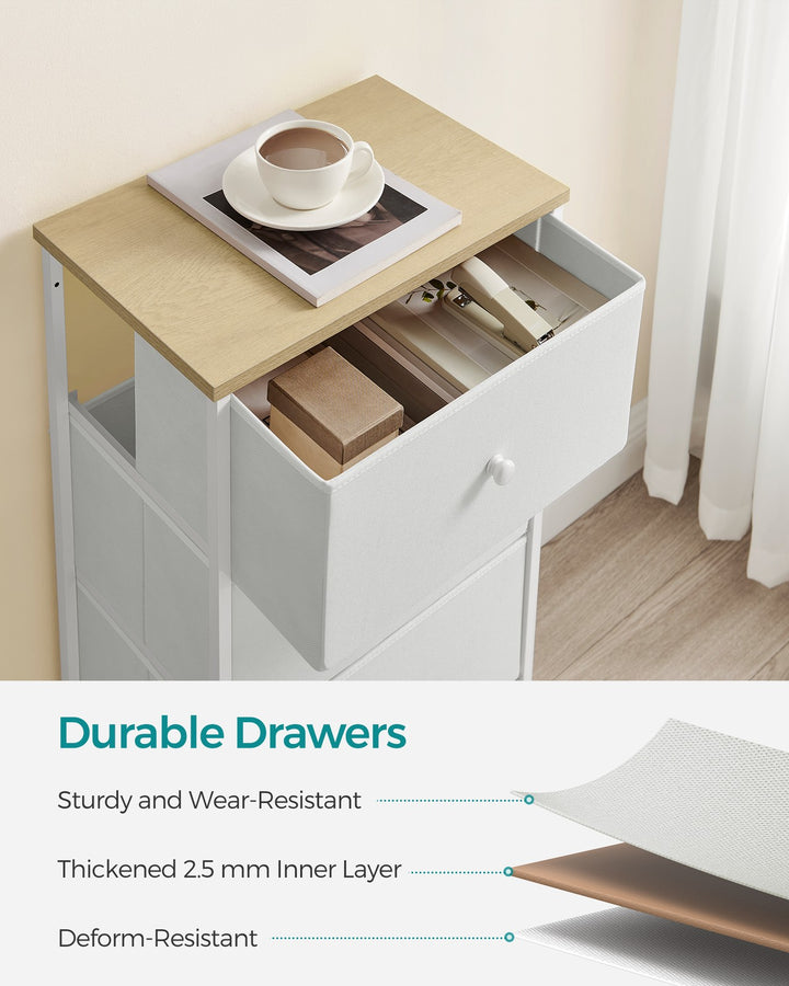 4 Fabric Drawers with Metal Frame White and Oak