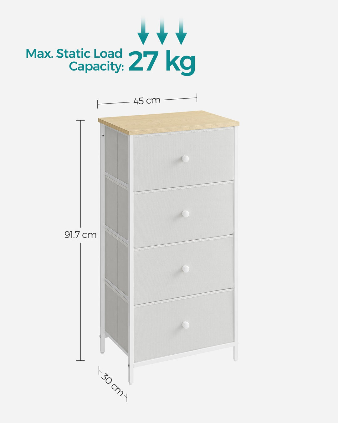 4 Fabric Drawers with Metal Frame White and Oak