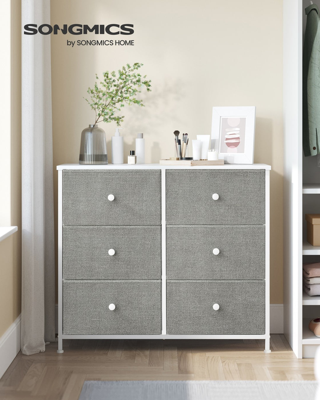 6 Fabric Drawers with Metal Frame Light Grey and White