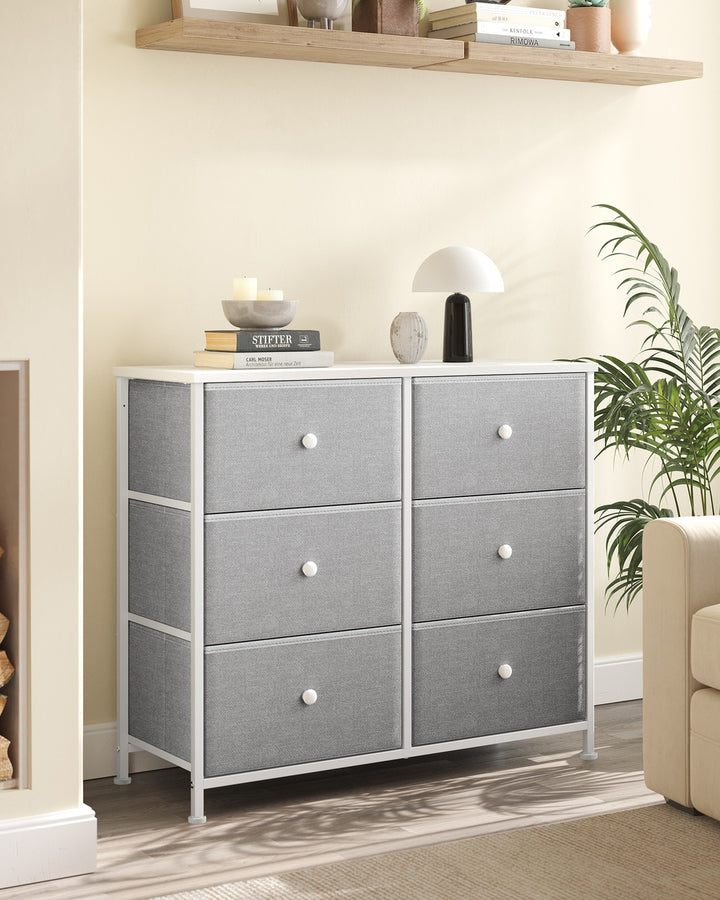 6 Fabric Drawers with Metal Frame Light Grey and White