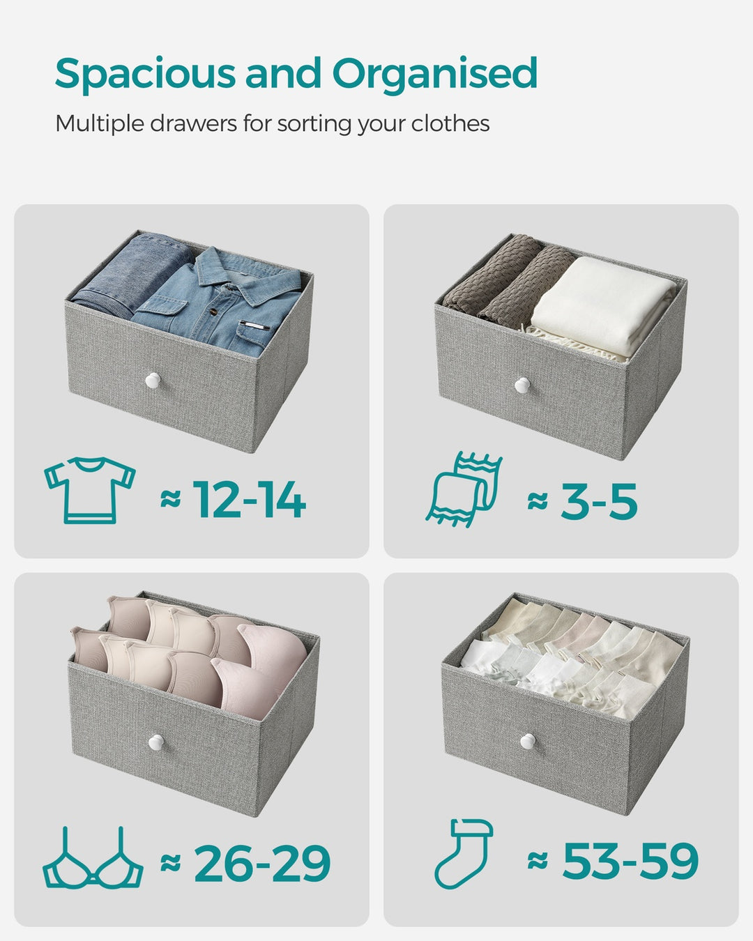 6 Fabric Drawers with Metal Frame Light Grey and White