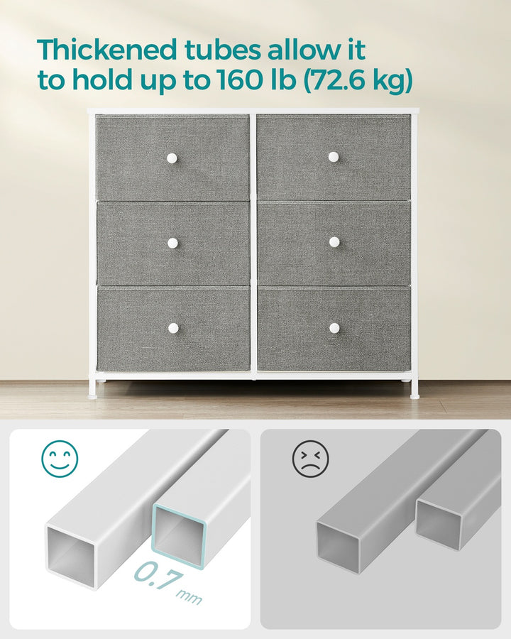 6 Fabric Drawers with Metal Frame Light Grey and White