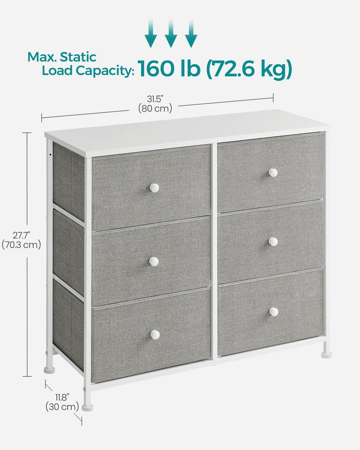6 Fabric Drawers with Metal Frame Light Grey and White