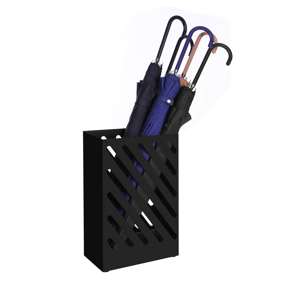 Black Steel Umbrella Holder with Hooks