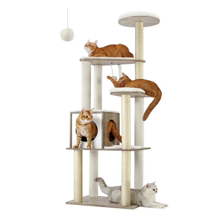 FEANDREA Cat Tree, Cat Tower with Scratching Posts, Padded Perches, Wooden Cat Condo, PCT166G01