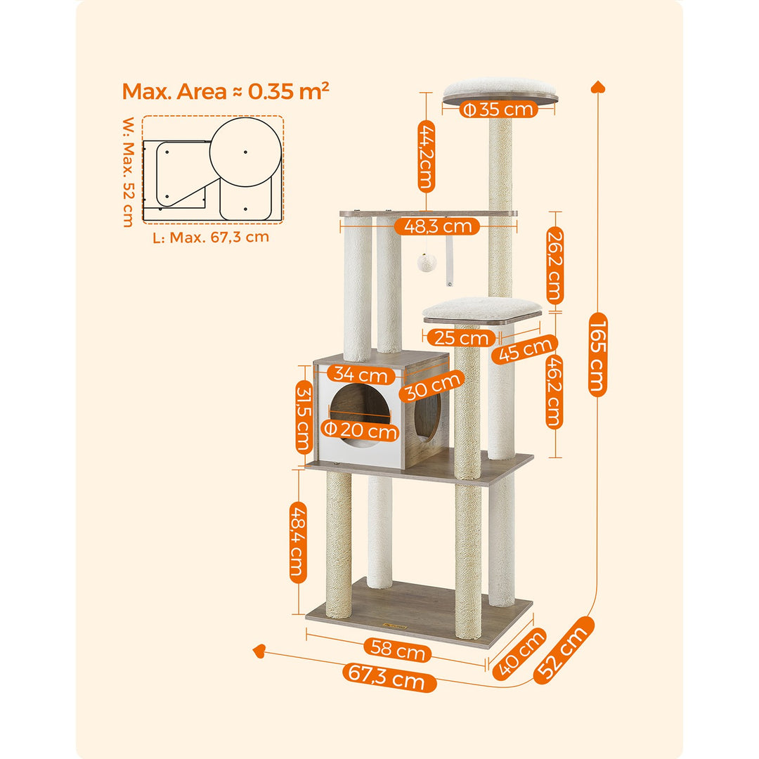 FEANDREA Cat Tree, Cat Tower with Scratching Posts, Padded Perches, Wooden Cat Condo, PCT166G01