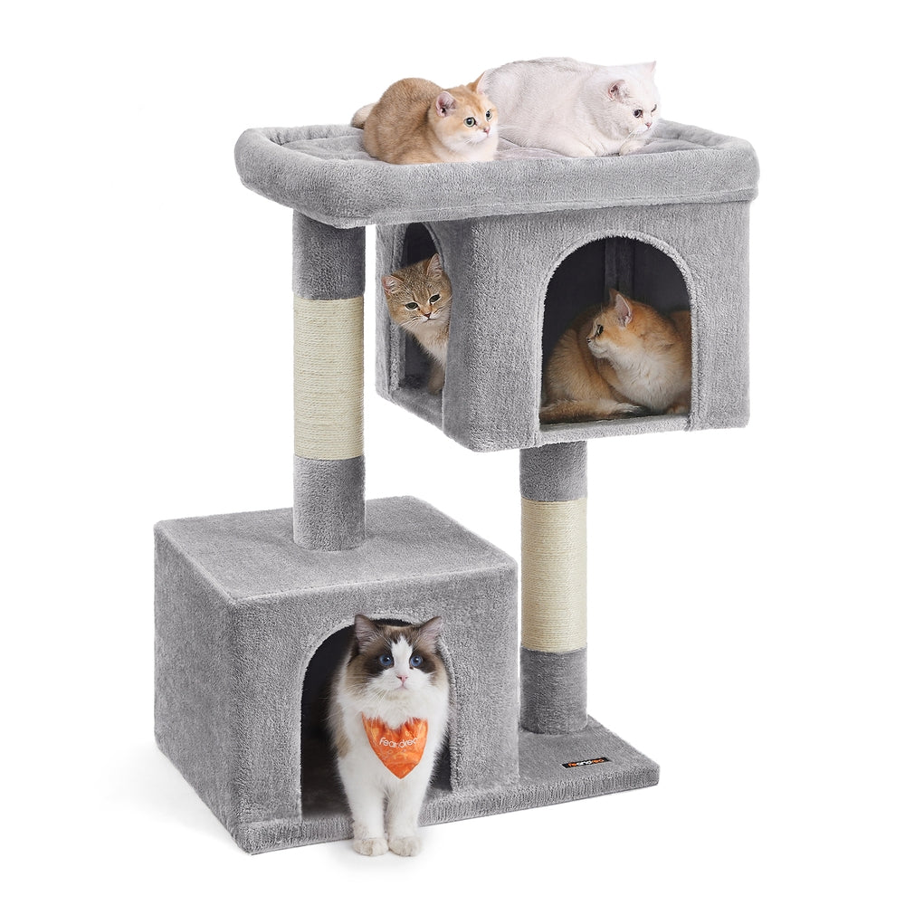 Cat Tower with 2 Cat Caves-Light Grey