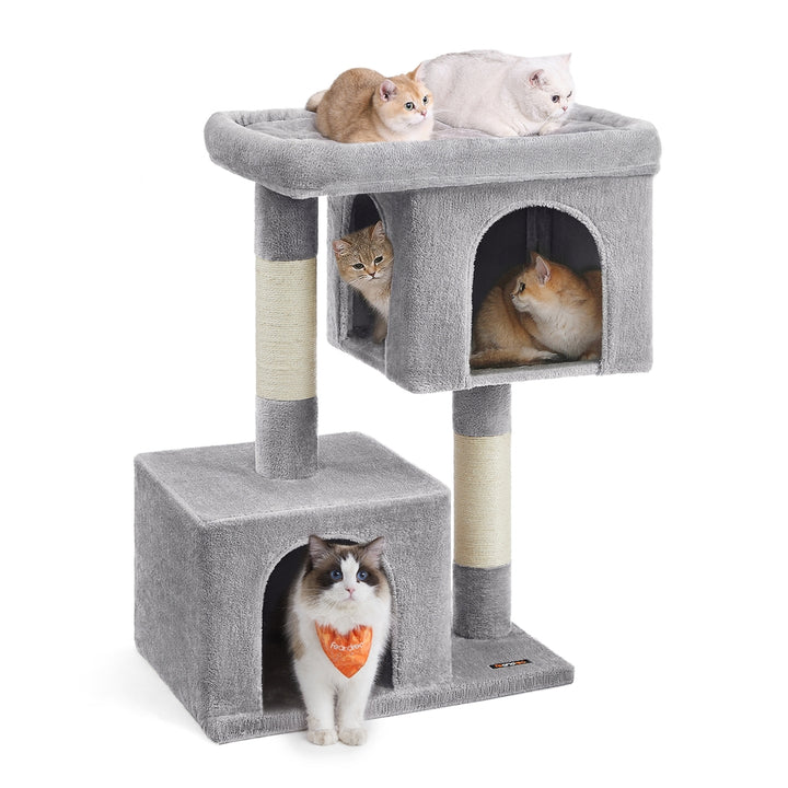 Cat Tower with 2 Cat Caves-Light Grey