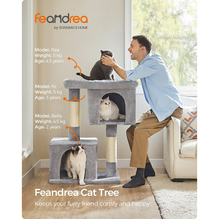 Cat Tower with 2 Cat Caves-Light Grey