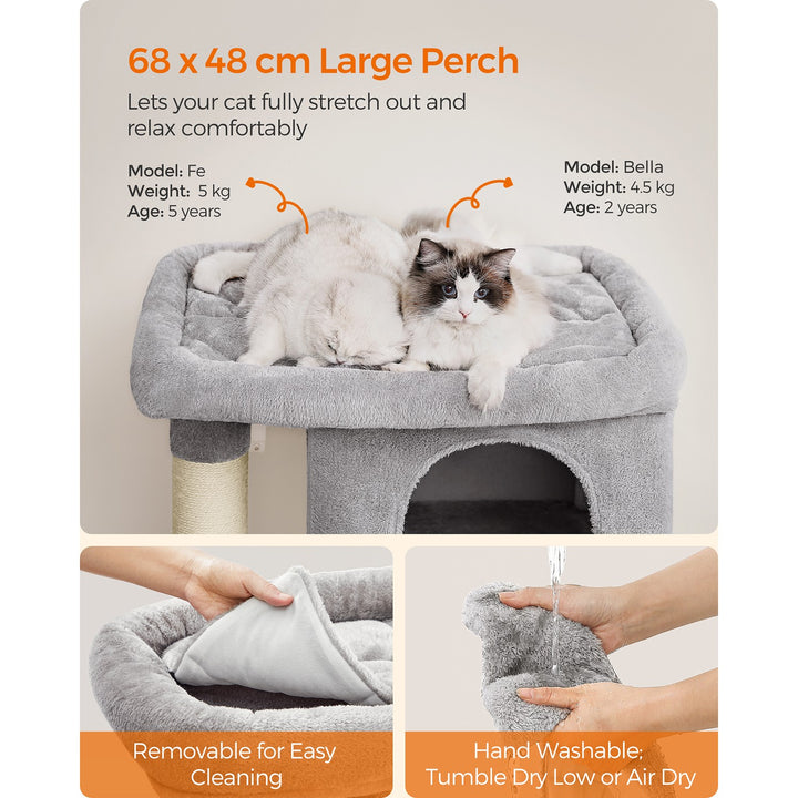 Cat Tower with 2 Cat Caves-Light Grey