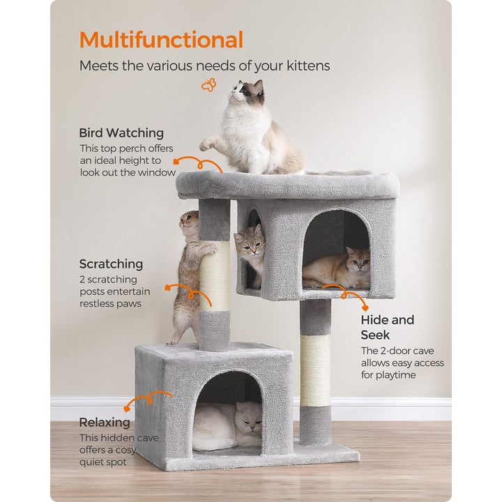 Cat Tower with 2 Cat Caves-Light Grey