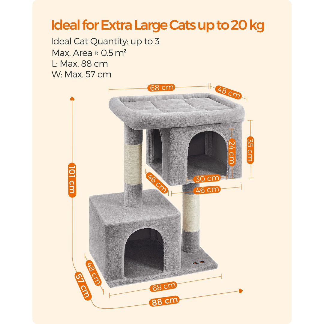 Cat Tower with 2 Cat Caves-Light Grey