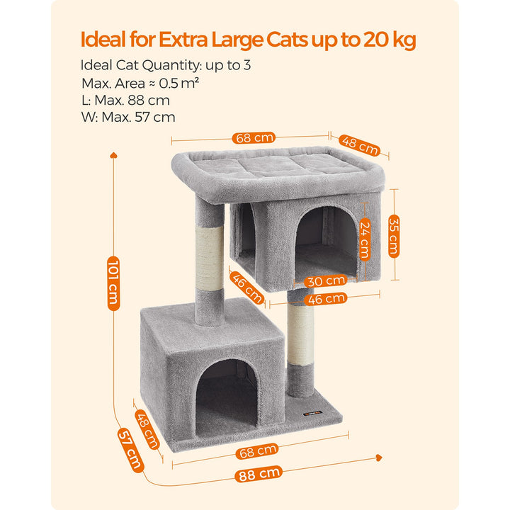 Cat Tower with 2 Cat Caves-Light Grey