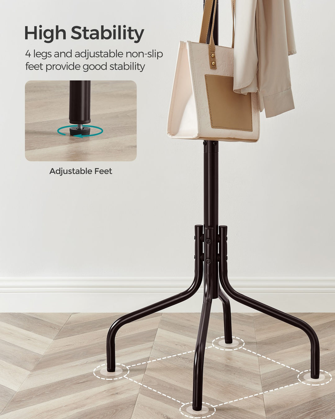 Coat Stand with 12 Hooks and 4 Legs