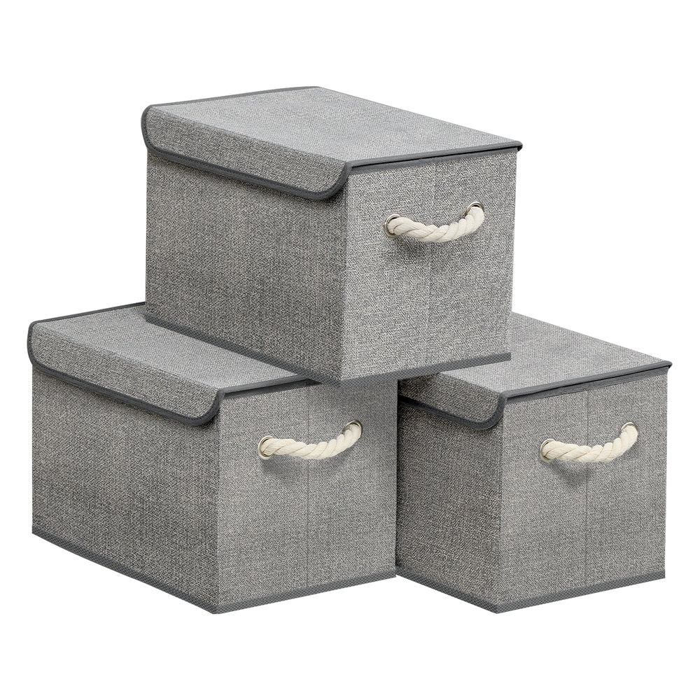 Set of 3 Fabric Storage Boxes with Lid