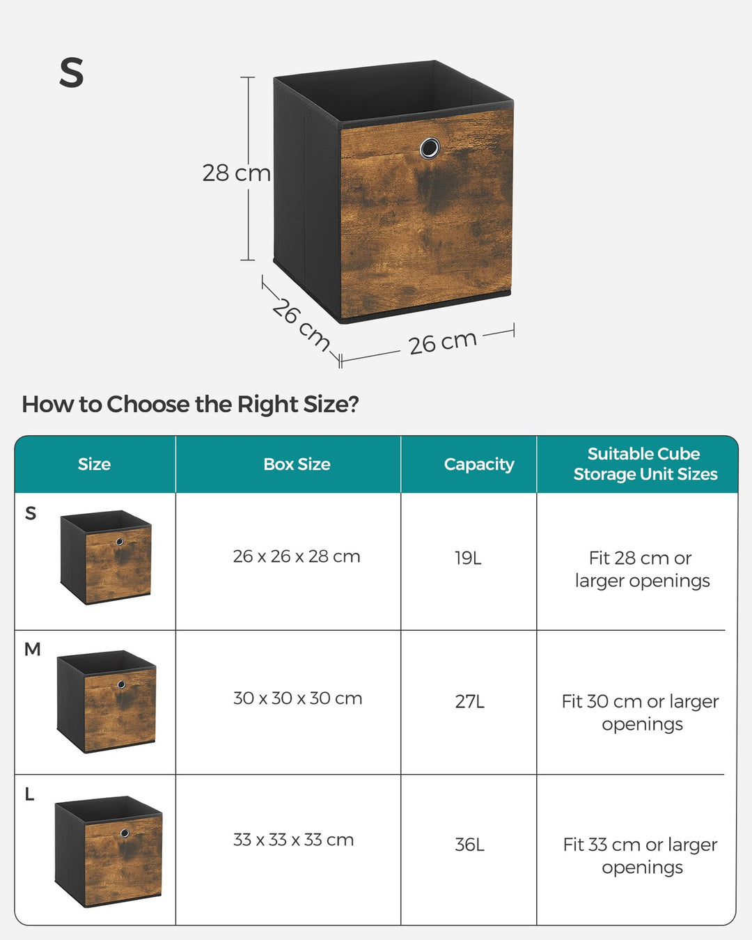 Set of 6 Foldable Storage Cubes with Handle 26 x 26 x 28 cm