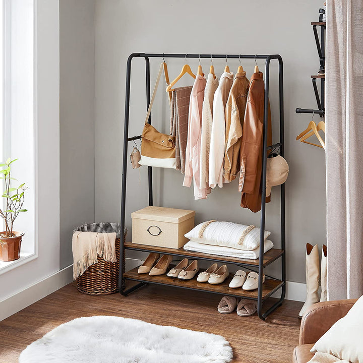 Industrial Brown &amp; Black Clothes Rack with Shelves