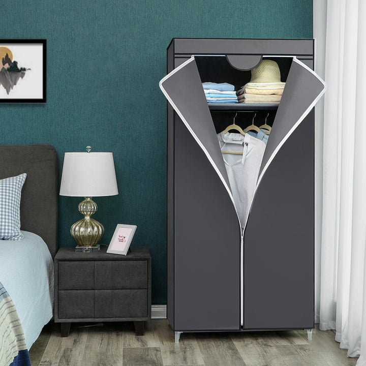 Grey Portable Closet with Hanging Rail