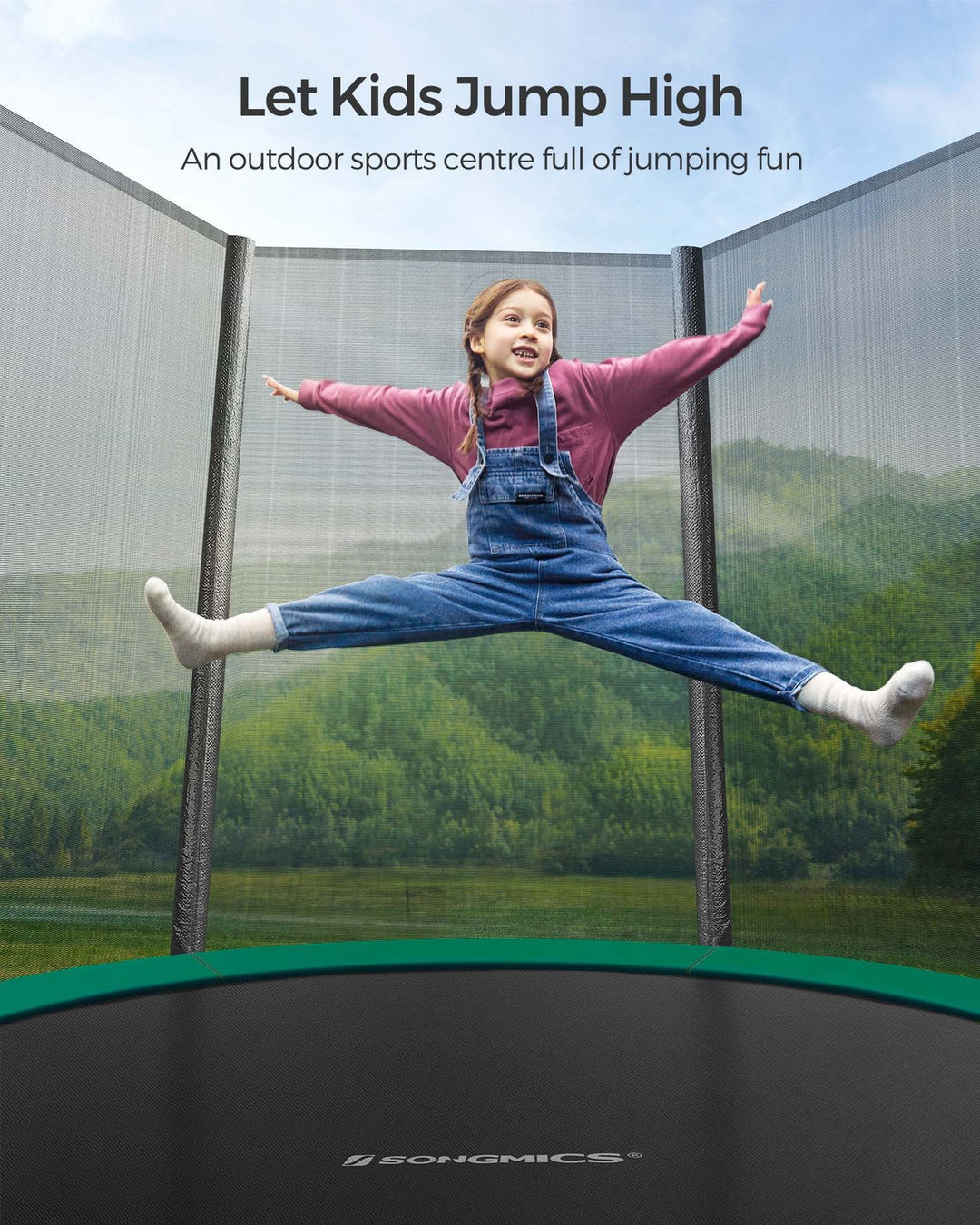 SONGMICS Trampoline with Enclosure Net Dark Green