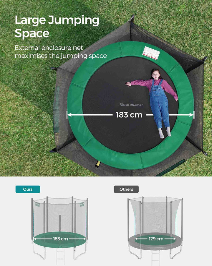 SONGMICS Trampoline with Enclosure Net Dark Green