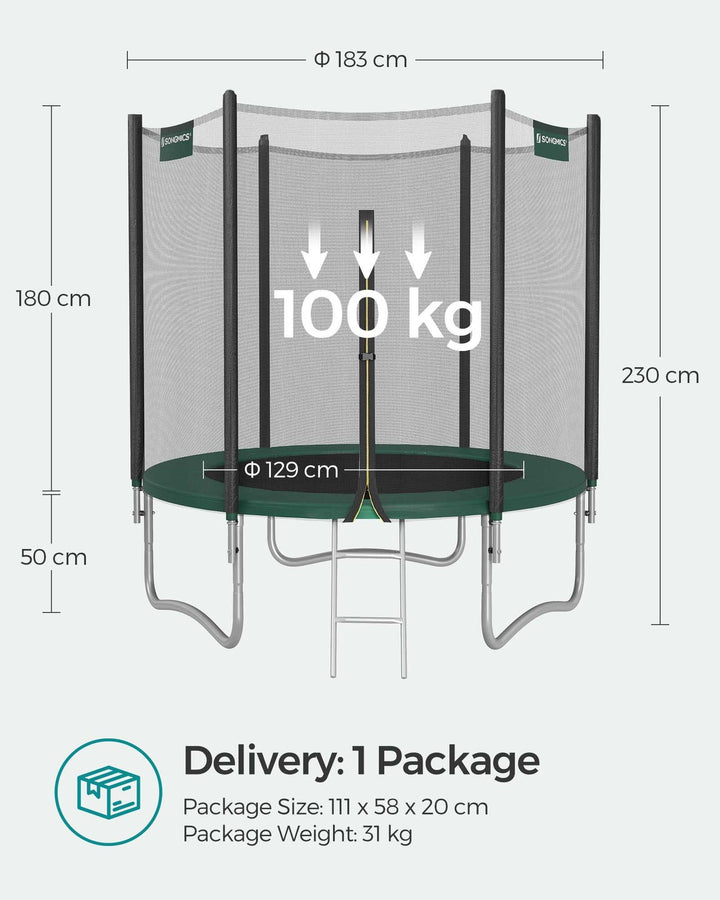 SONGMICS Trampoline with Enclosure Net Dark Green