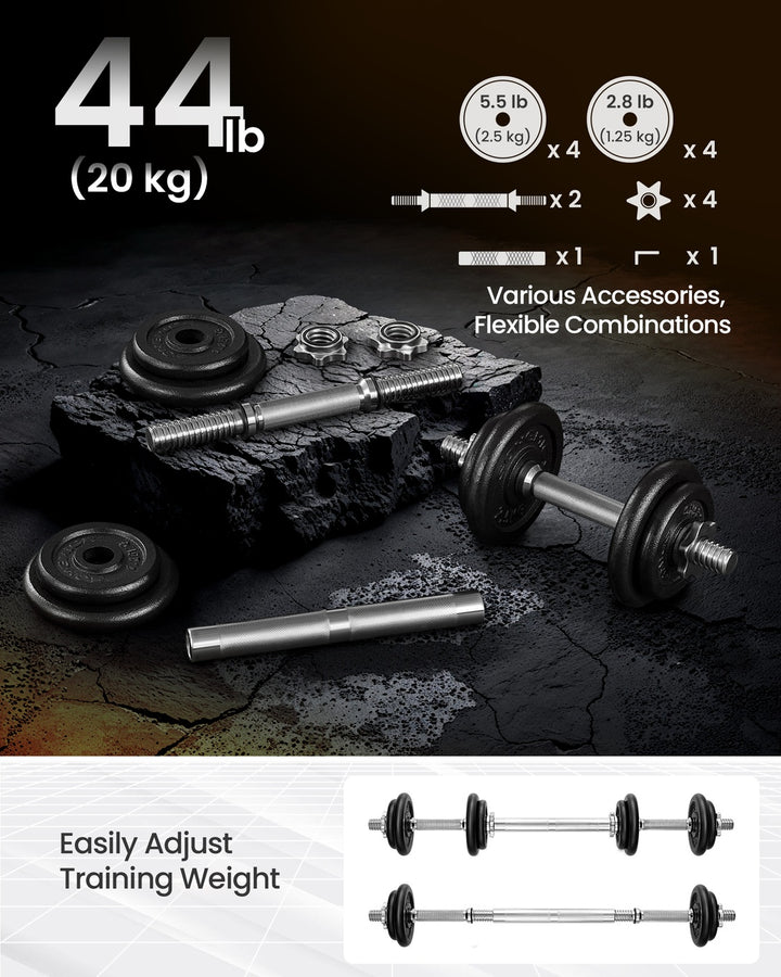 Adjustable Dumbbells Set with Extra Barbell Bar