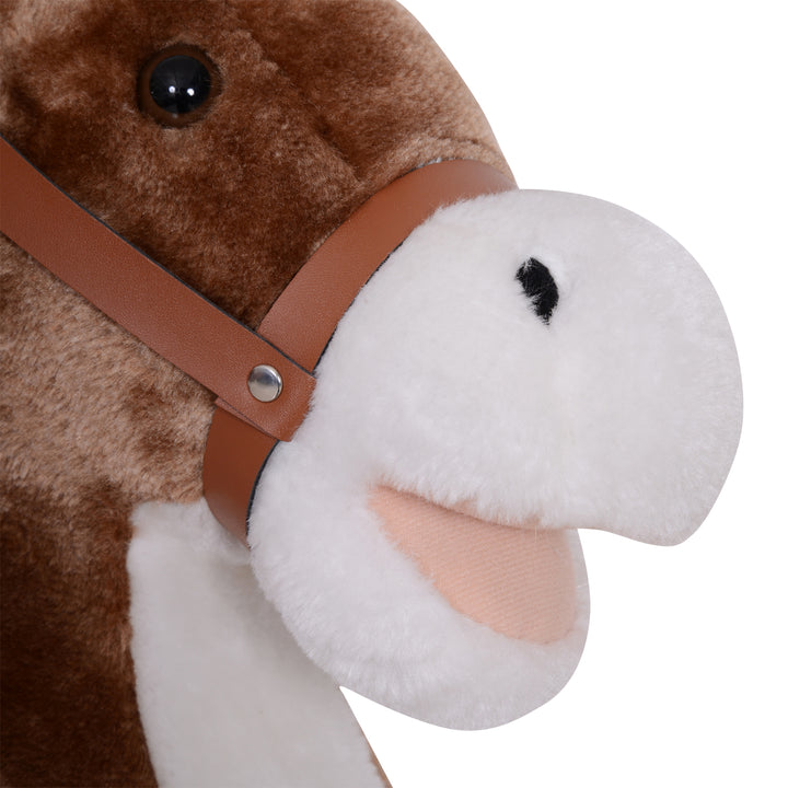 Kids Plush Rocking Horse-Brown/White