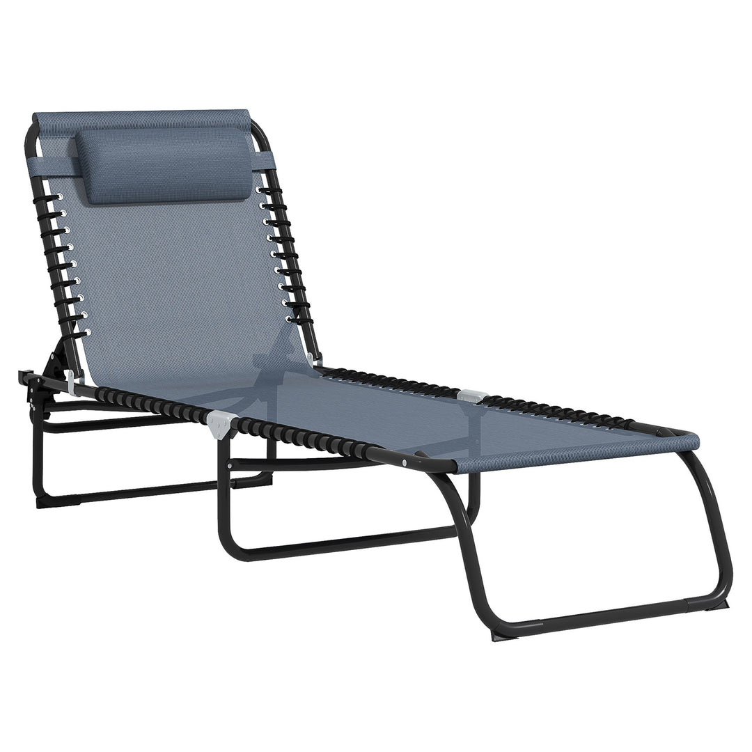 Outsunny Folding Sun Lounger Beach Chaise Chair Garden Reclining Cot Camping Hiking Recliner with 4 Position Adjustable Back - Grey