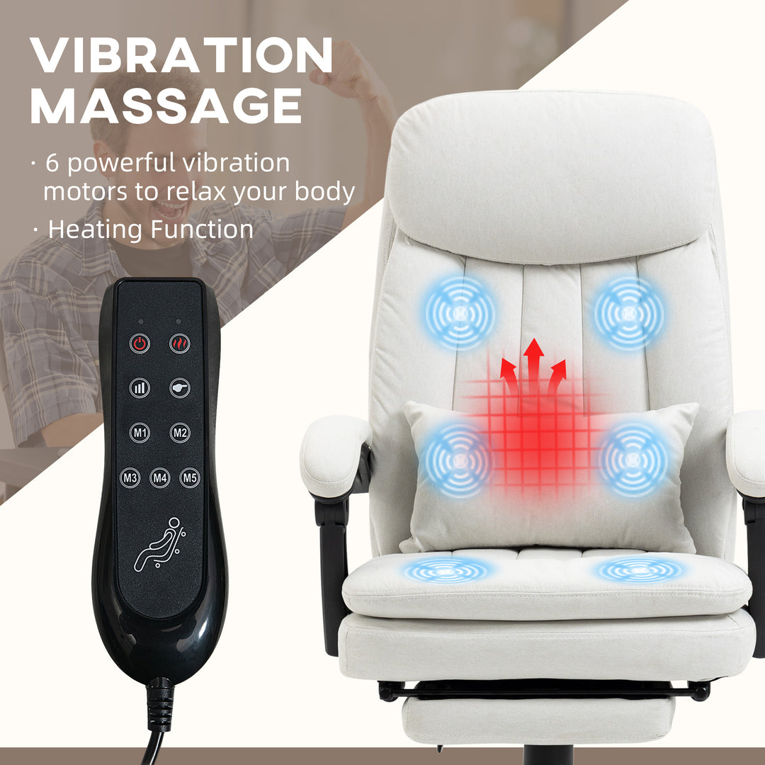 Vibration Massage Office Chair w/ Heat, Lumbar Support Pillow-Cream White