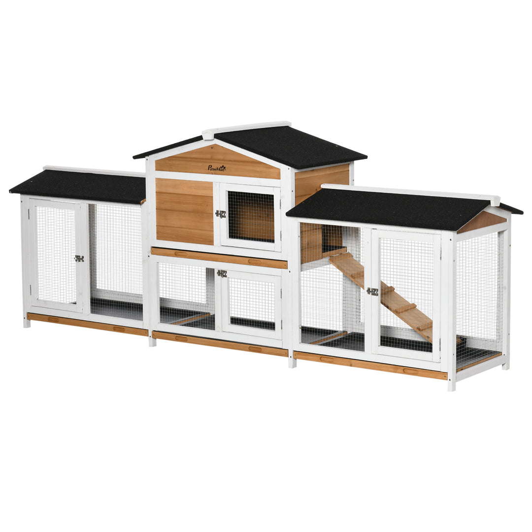 2 Tier Wooden Rabbit Hutch, Guinea Pig Cage with Slide-out Tray & Ramp