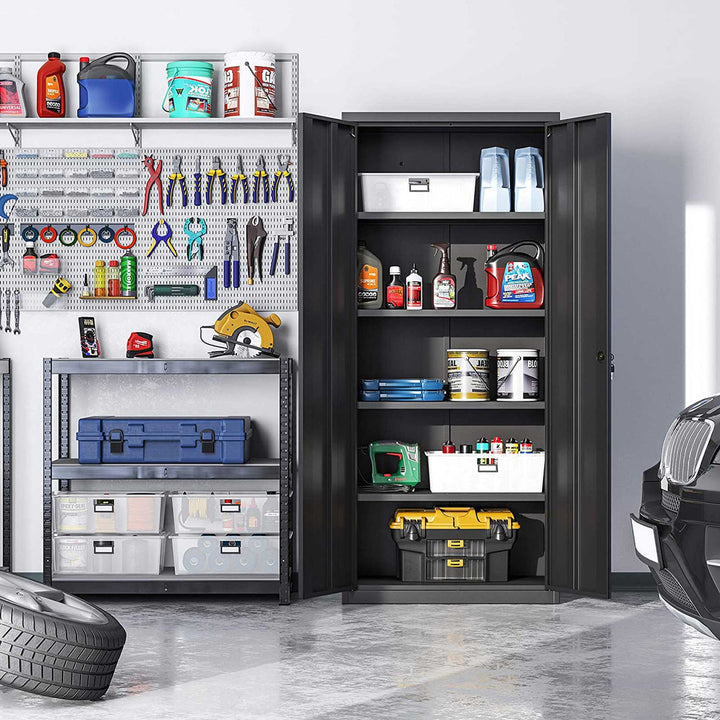Steel Storage Cabinet with Shelves Black