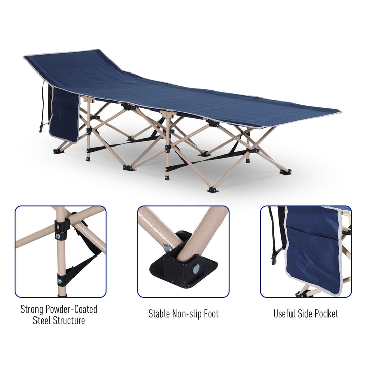 Single Person Camping Folding Cot Outdoor Patio Portable Military Sleeping Bed Travel Guest Leisure Fishing with Carry Bag, Blue