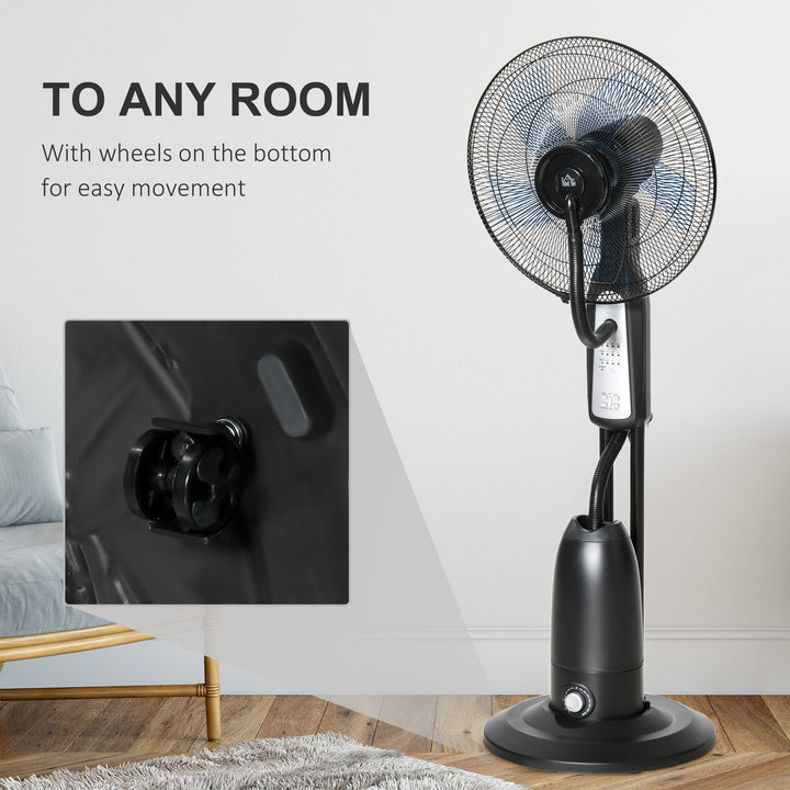 Pedestal Fan with Water Mist Spray, Humidifying Misting Fan, Standing Fan with 3 Speeds, 2.8L Water Tank, Timer and Remote, Black