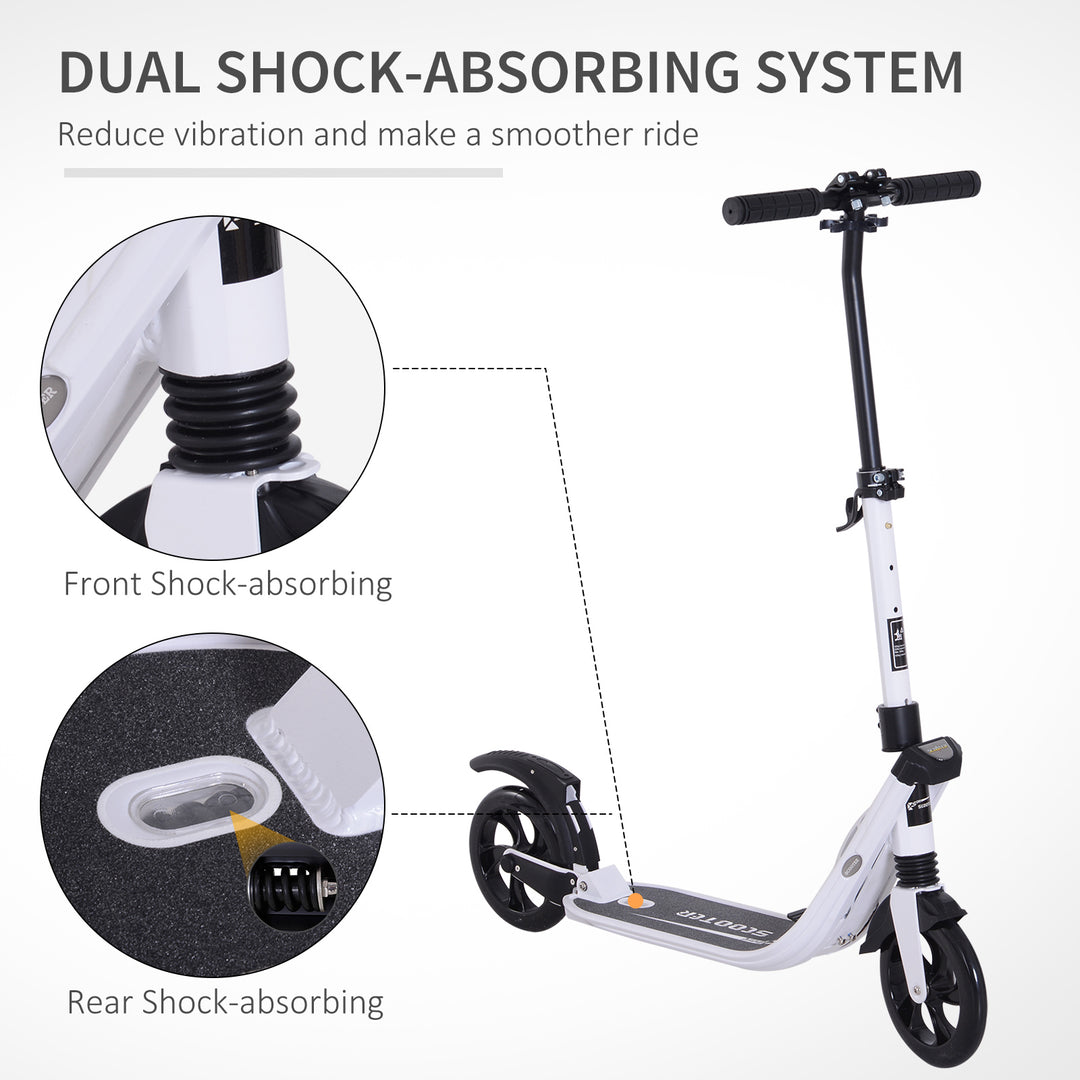 Folding Kick Scooter Hight-Adjustable Urban Scooter w/ Rear Brake, Double Shock Absorption System & 2 Big Wheels, For 14+ Teens Adult, White