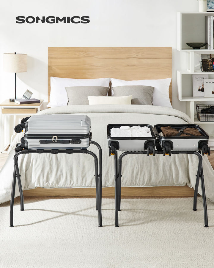 Pack of 2 Black Metal Folding Luggage Rack - Black