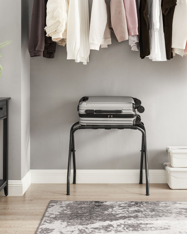 Pack of 2 Black Metal Folding Luggage Rack - Black