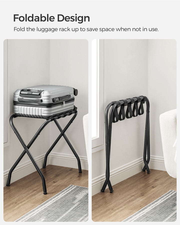 Pack of 2 Black Metal Folding Luggage Rack - Black
