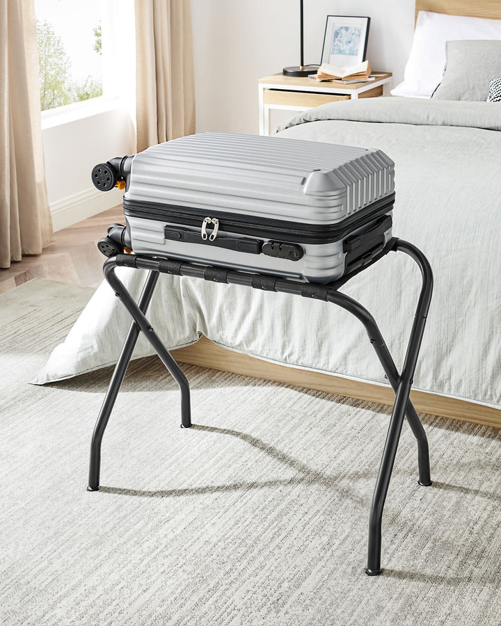 Pack of 2 Black Metal Folding Luggage Rack - Black