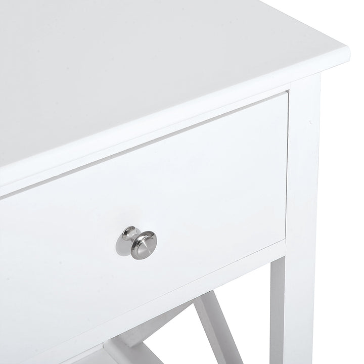 Traditional Accent End Table With 1 Drawer,X Bar Bottom Storage Shelf, for Living Room Bedroom Room 40L x 30W x 55H cm - White