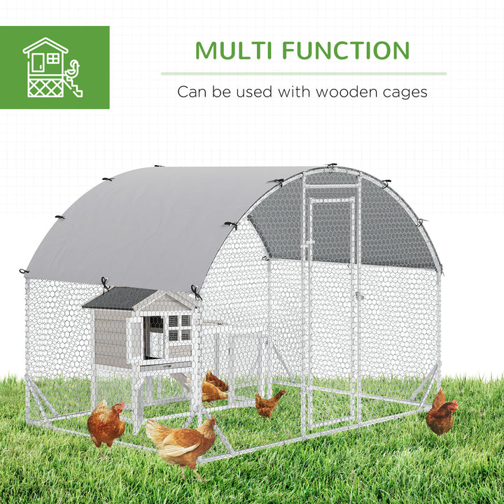 PawHut Walk In Chicken Run Galvanized Chicken Coop Hen Poultry House Cage Rabbit Hutch Pet Playpen Backyard with Water-Resist Cover, 2.8 x 1.9 x 2m