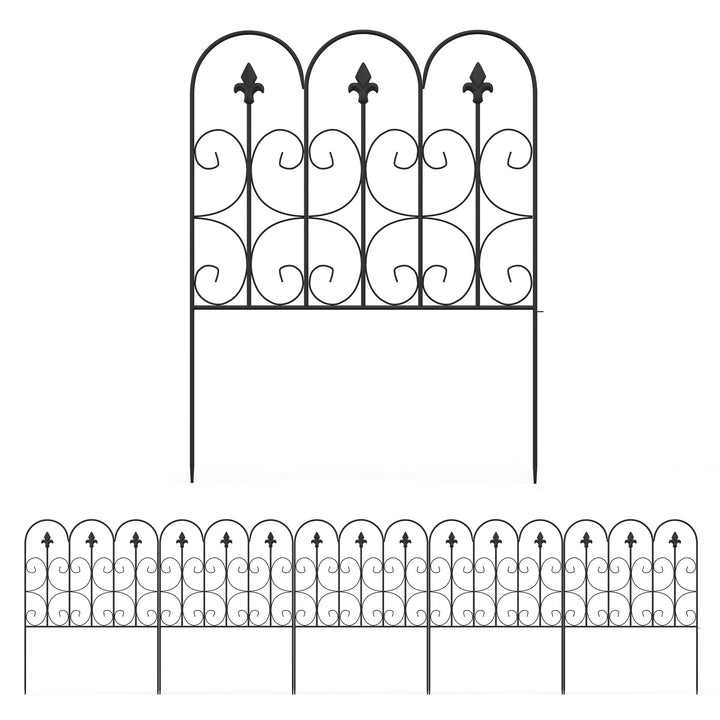 Decorative Garden Fencing, 5PCs Outdoor Picket Fence Panels, Rustproof Metal Wire Landscape Flower Bed Border Edging Animal Barrier, Black