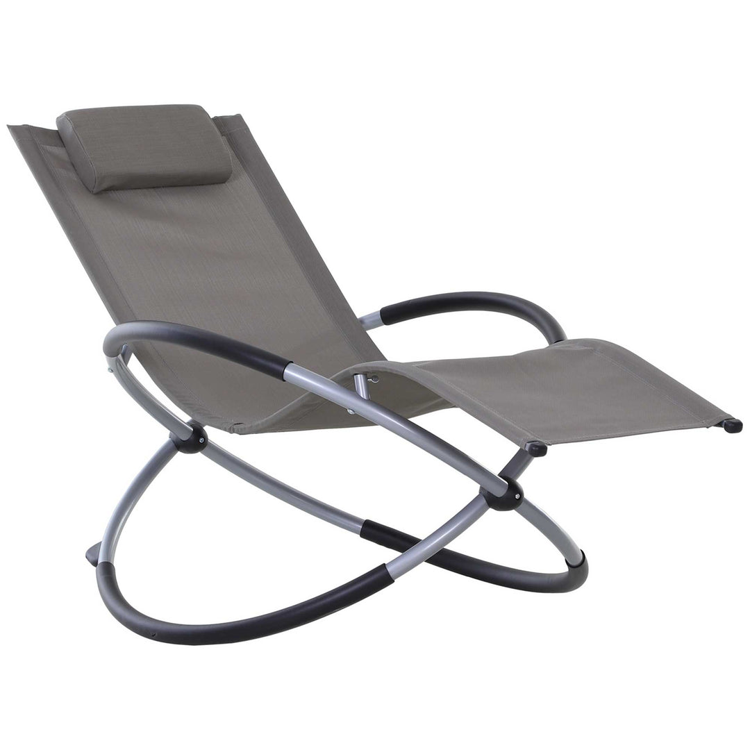 Outsunny Outdoor Orbital Lounger Zero Gravity Patio Chaise Foldable Rocking Chair w/ Pillow Grey