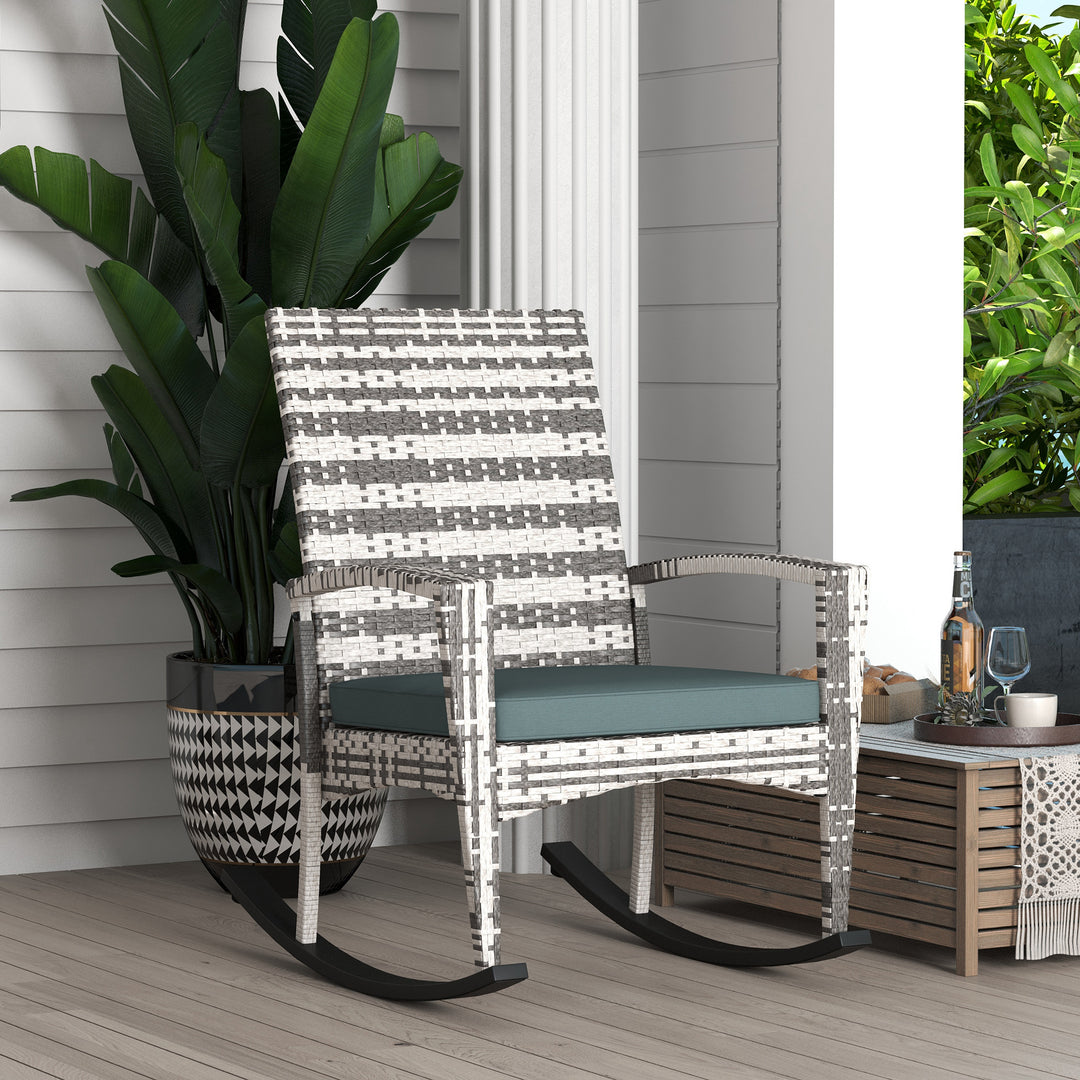 Rattan Rocking Chair Rocker Garden Furniture Seater Patio Bistro Relaxer Outdoor Wicker Weave with Cushion - Light Grey