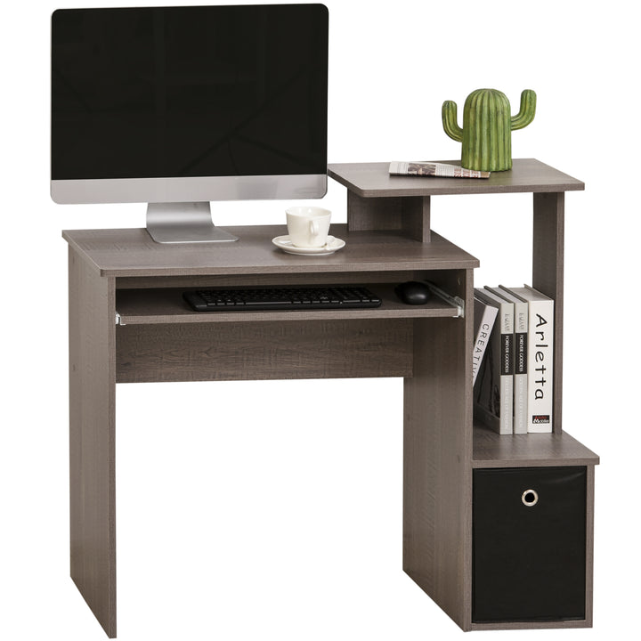 Compact Small Computer PC Desk with Sliding Keyboard Tray Storage Drawer Shelf Home Office Workstation Working Gaming Study Grey